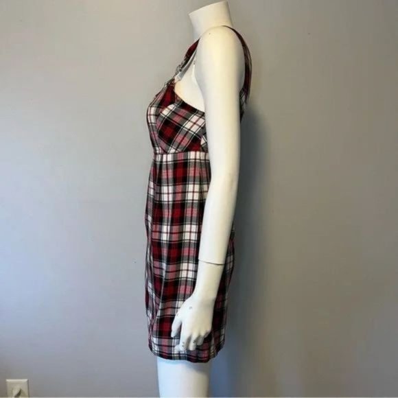 Vintage Milkmaid Plaid Designed in Australia Mini dress Burgundy black size 8 - Picture 5 of 7